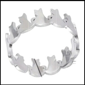 Cutout style adjustable silver color metal cat ring, kitty feline
